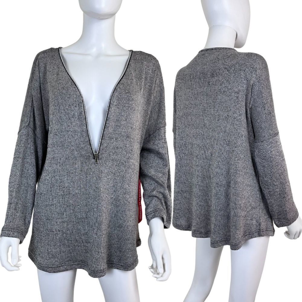 Miraclesuit Women Size L Gray Pullover Knit Long Sleeve Cover Up NEW Sweater Zip